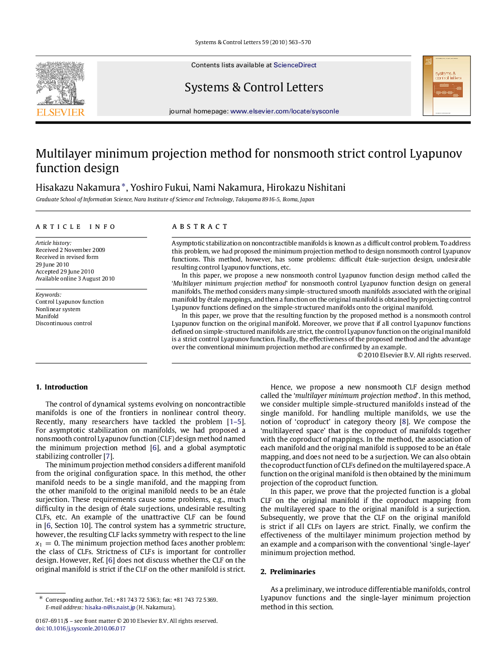 Multilayer minimum projection method for nonsmooth strict control Lyapunov function design