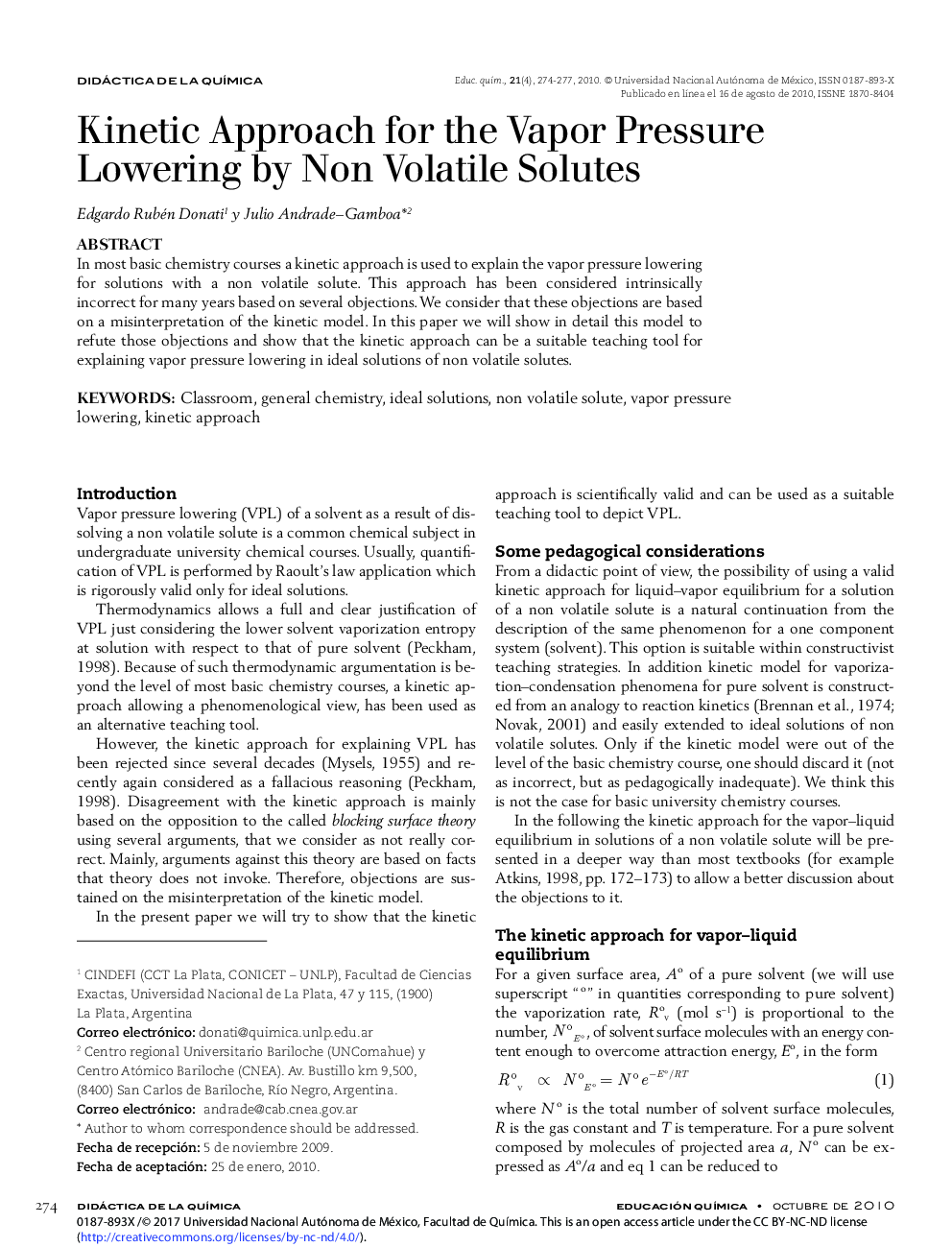 Kinetic Approach for the Vapor Pressure Lowering by Non Volatile Solutes