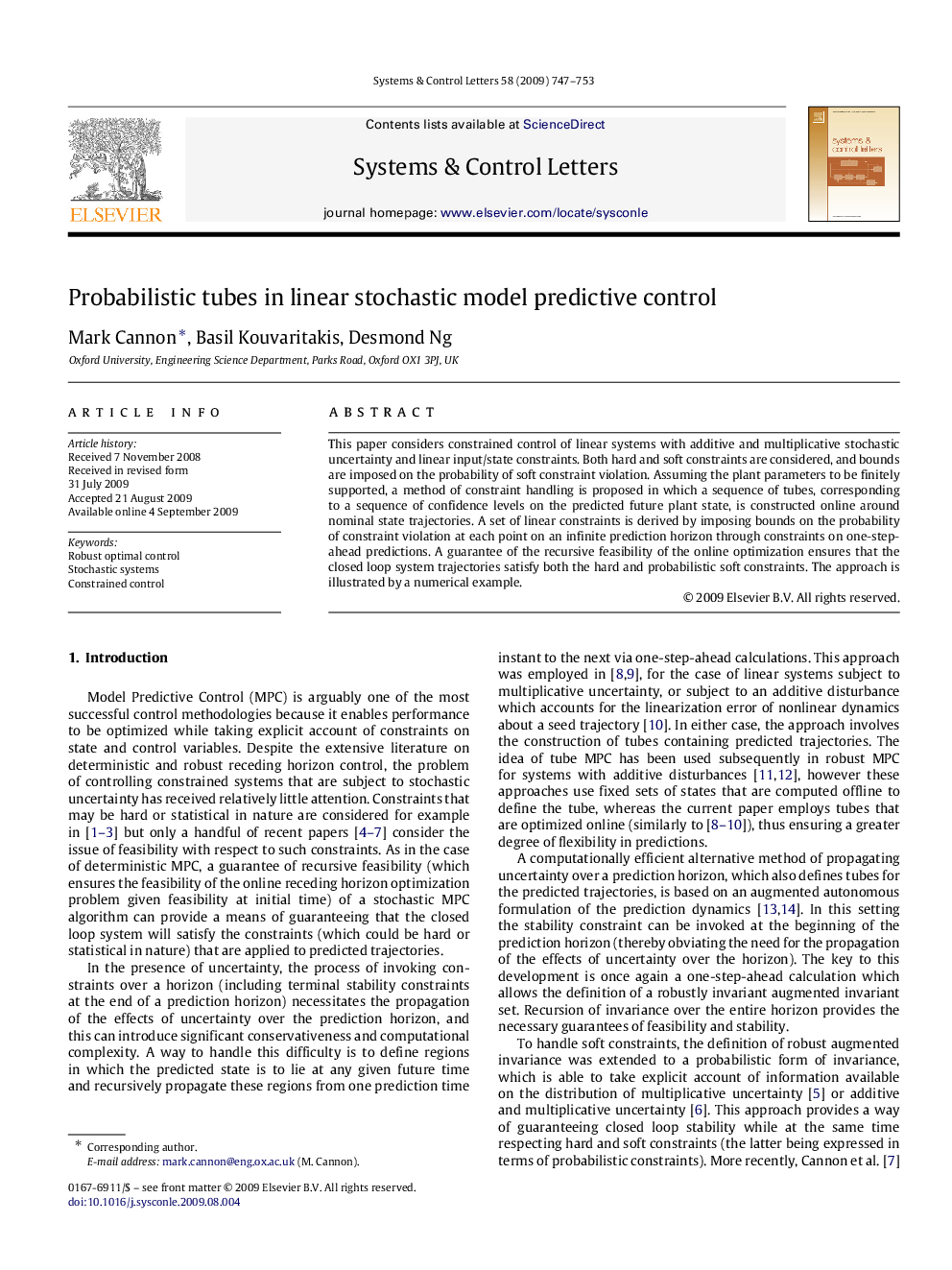 Probabilistic tubes in linear stochastic model predictive control