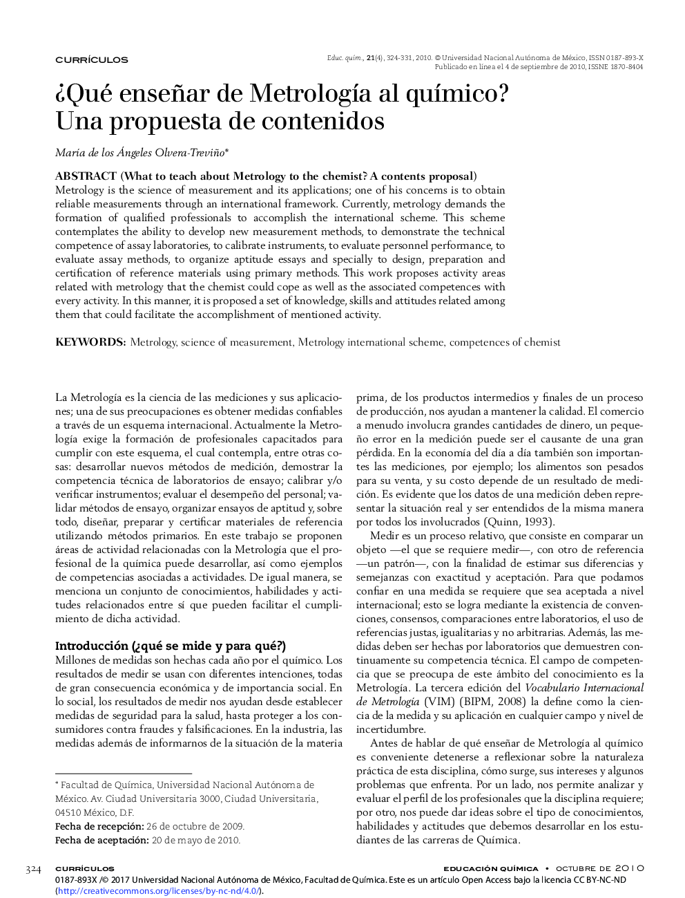 Â¿Qué enseñar de MetrologÃ­a al quÃ­mico? Una propuesta de contenidos