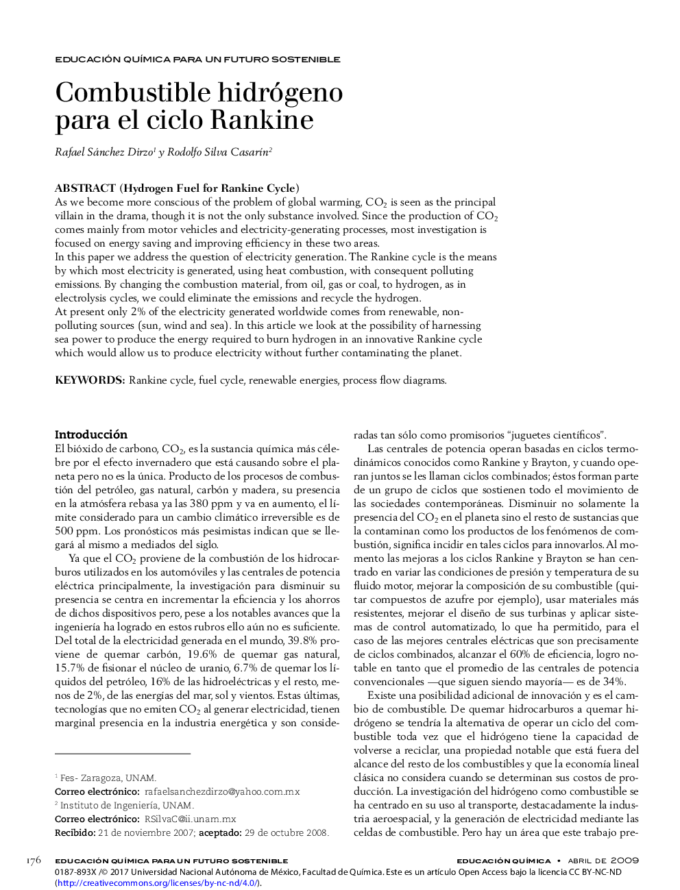 Combustible hidrógeno para el ciclo Rankine