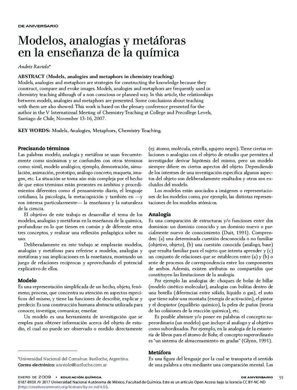 Modelos, analogÃ­as y metáforas en la enseñanza de la quÃ­mica