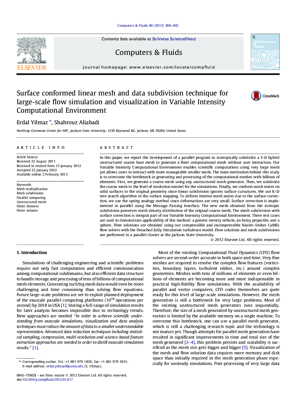 Surface conformed linear mesh and data subdivision technique for large-scale flow simulation and visualization in Variable Intensity Computational Environment