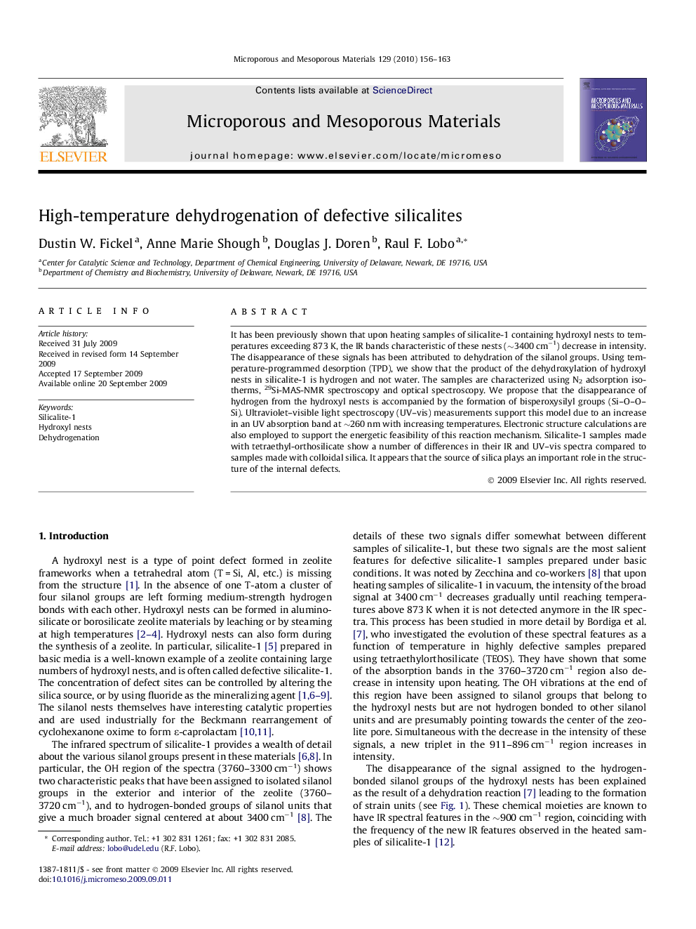 High-temperature dehydrogenation of defective silicalites