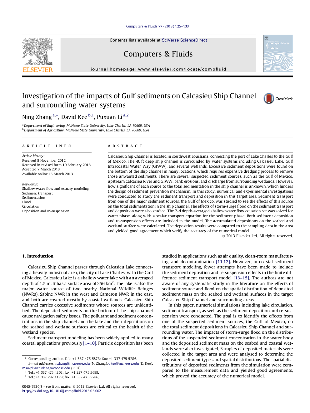 Investigation of the impacts of Gulf sediments on Calcasieu Ship Channel and surrounding water systems