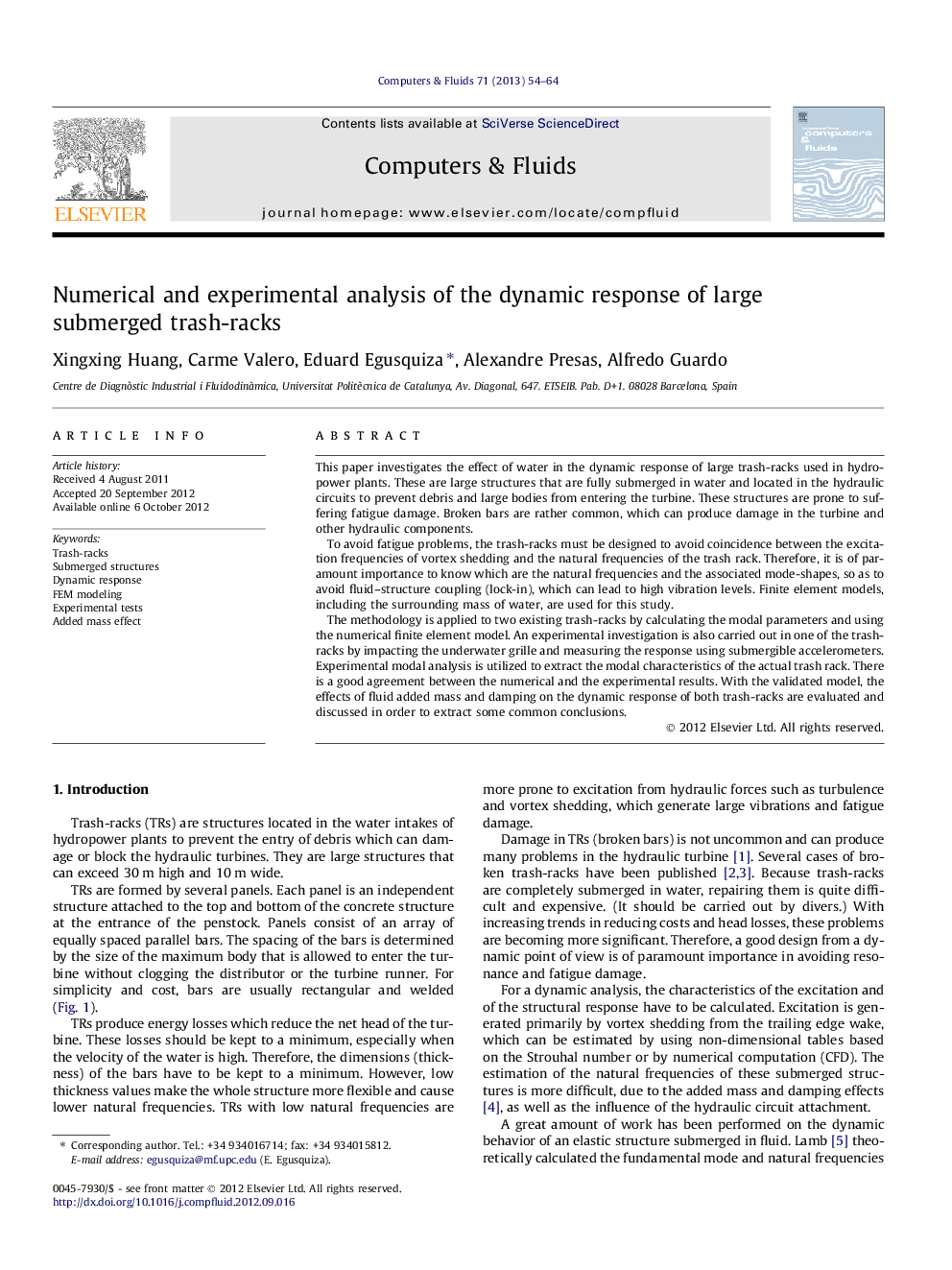 Numerical and experimental analysis of the dynamic response of large submerged trash-racks