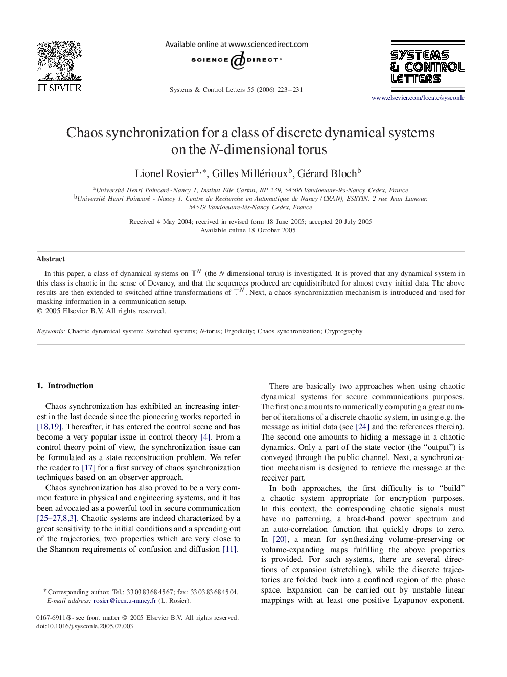 Chaos synchronization for a class of discrete dynamical systems on the N-dimensional torus