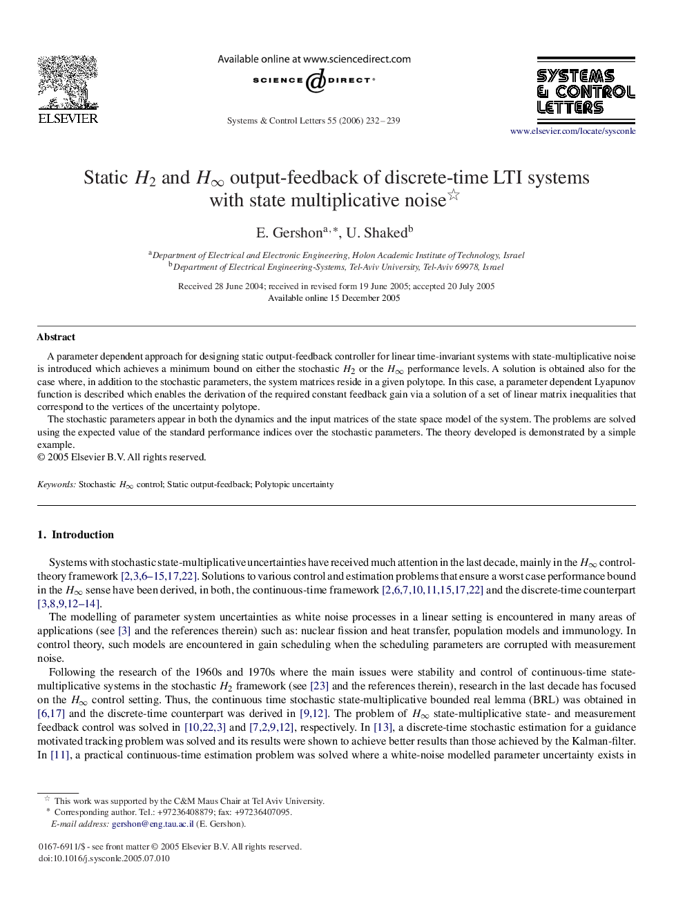 Static H2H2 and H∞H∞ output-feedback of discrete-time LTI systems with state multiplicative noise 