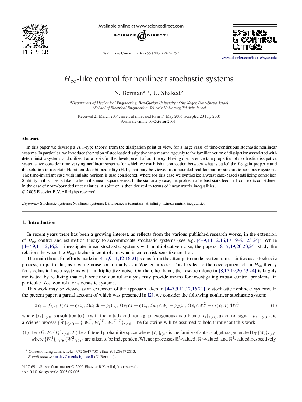 H∞H∞-like control for nonlinear stochastic systems