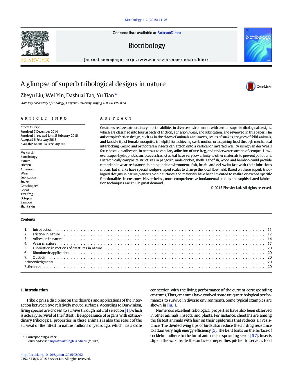 A glimpse of superb tribological designs in nature