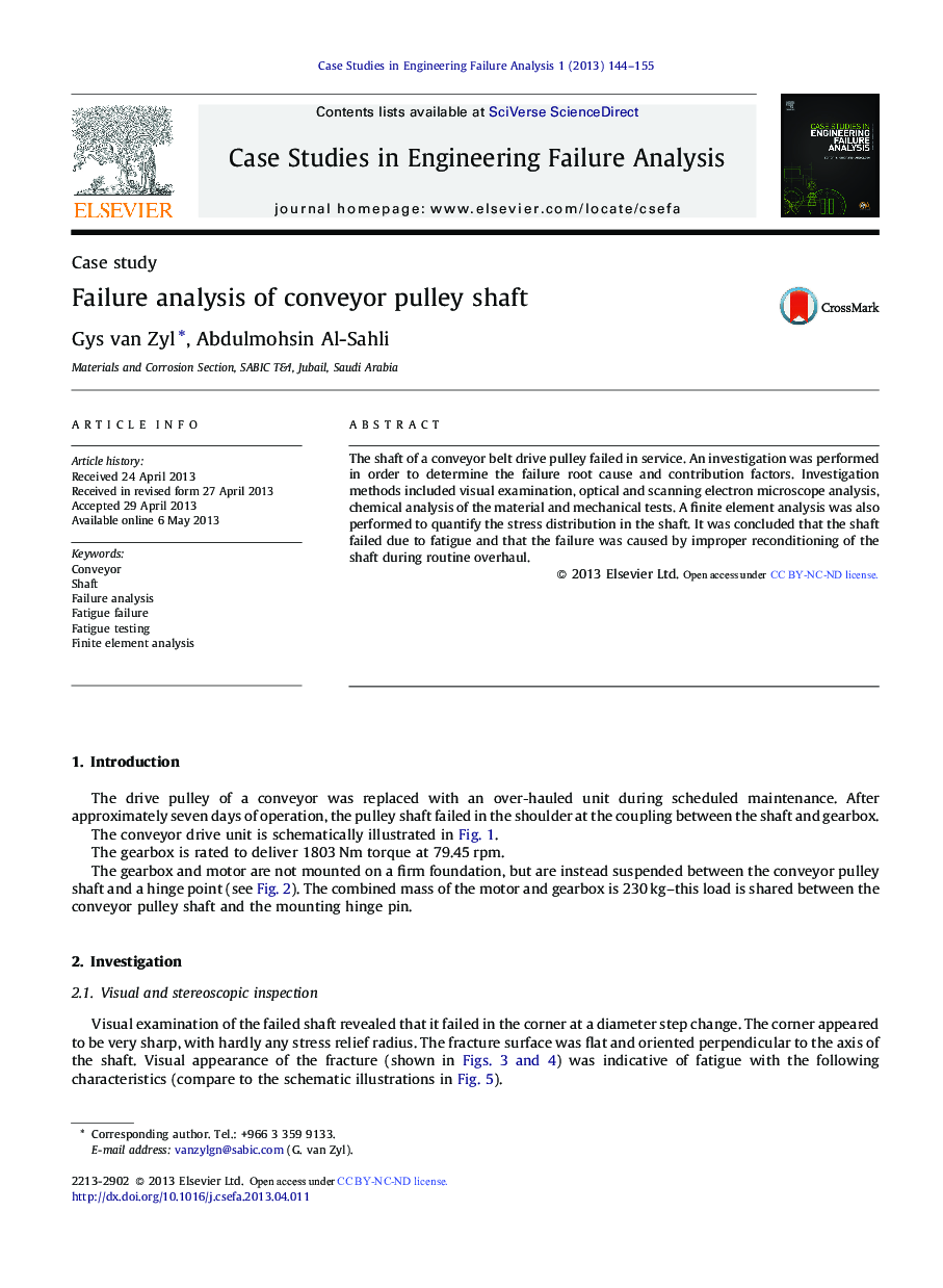 Failure analysis of conveyor pulley shaft