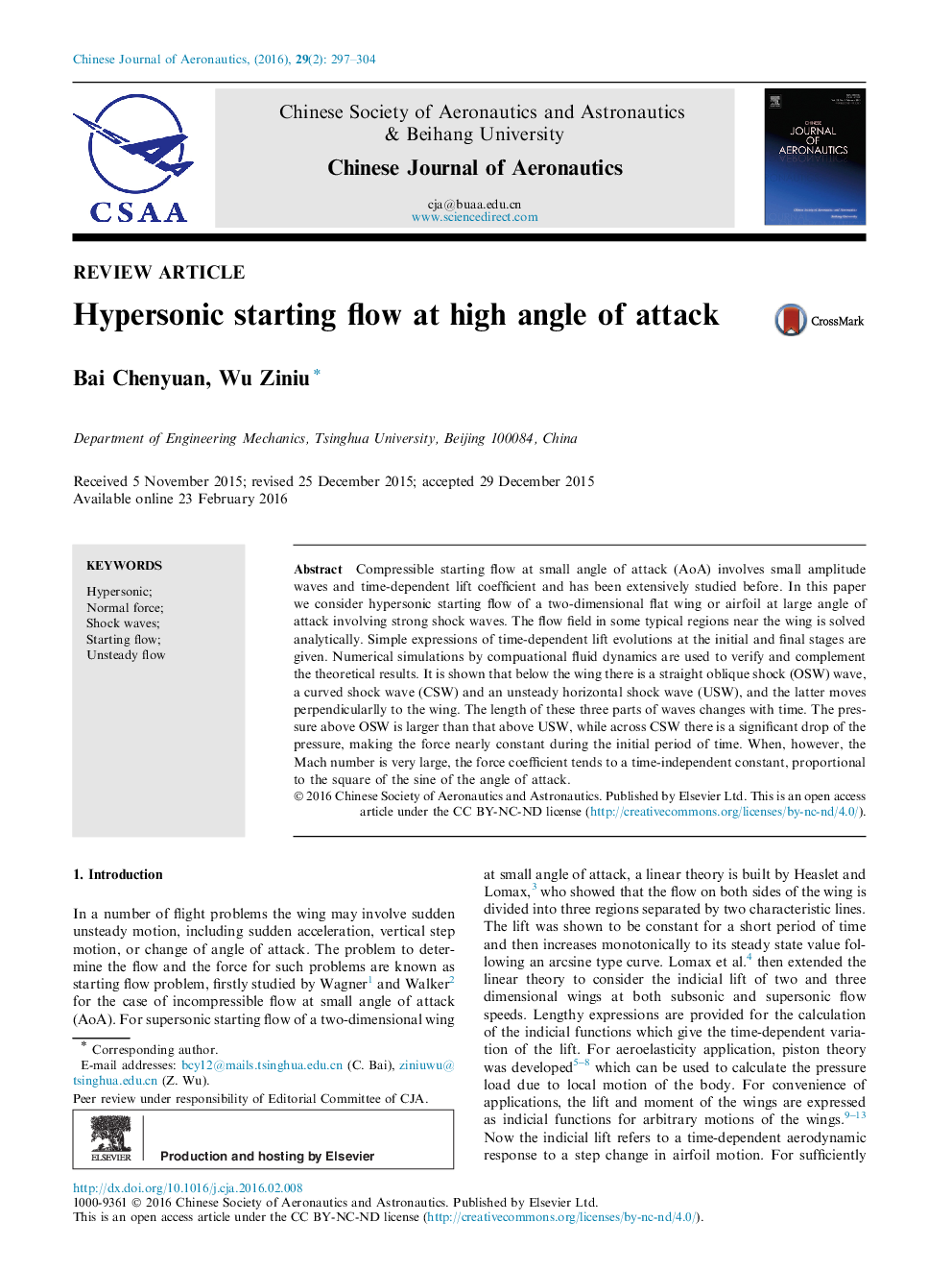 Hypersonic starting flow at high angle of attack 