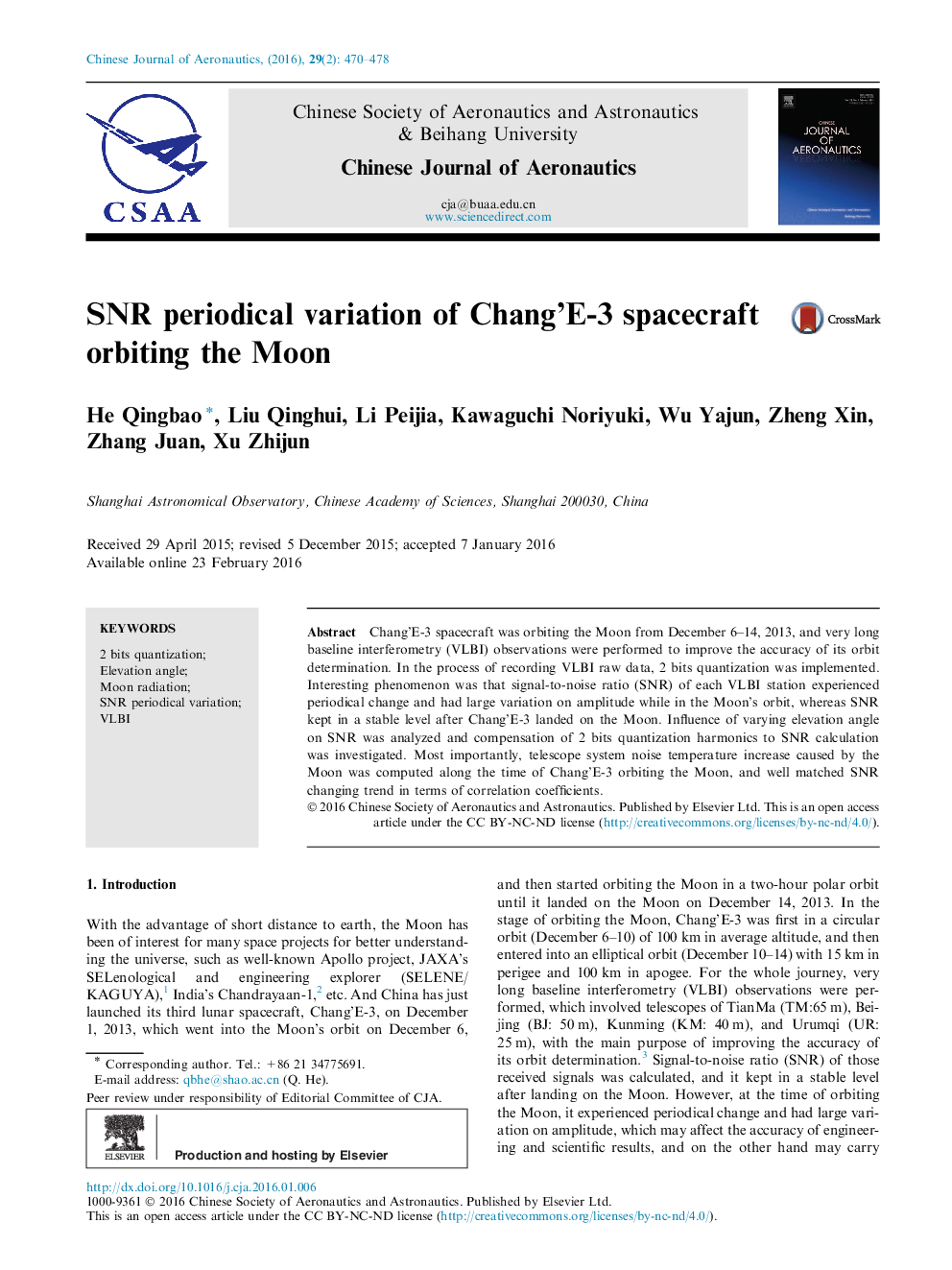 SNR periodical variation of Chang’E-3 spacecraft orbiting the Moon 