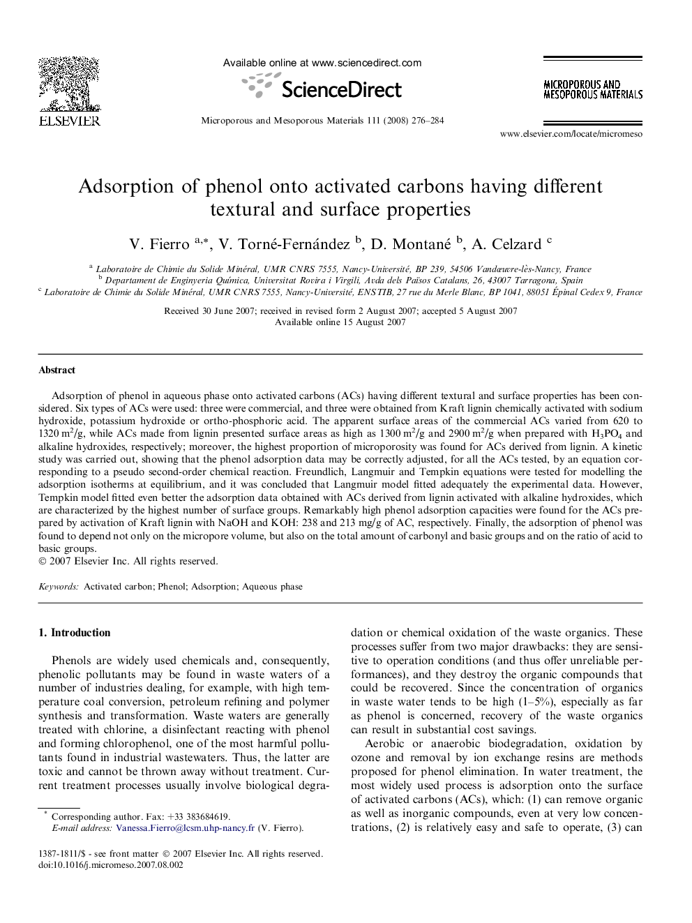 Adsorption of phenol onto activated carbons having different textural and surface properties