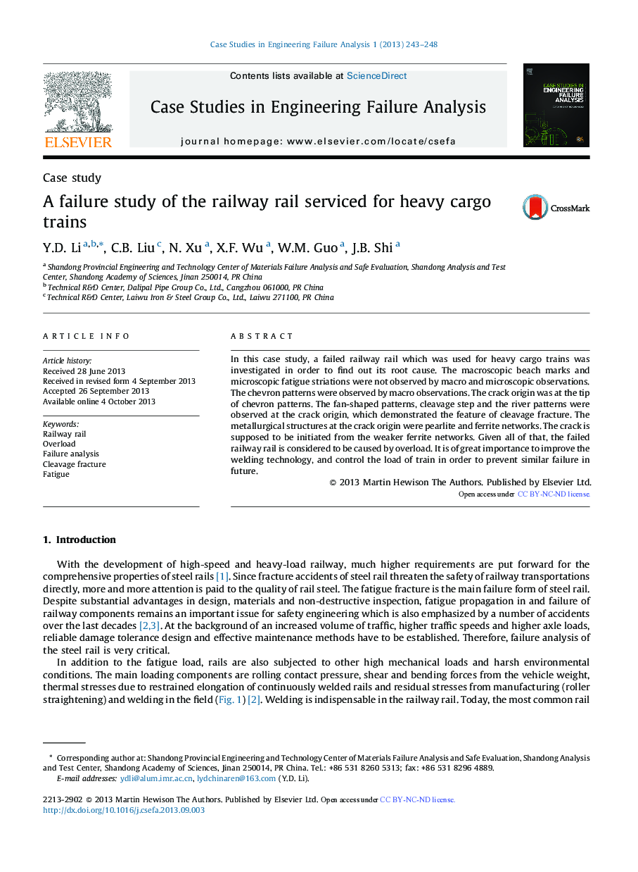 A failure study of the railway rail serviced for heavy cargo trains