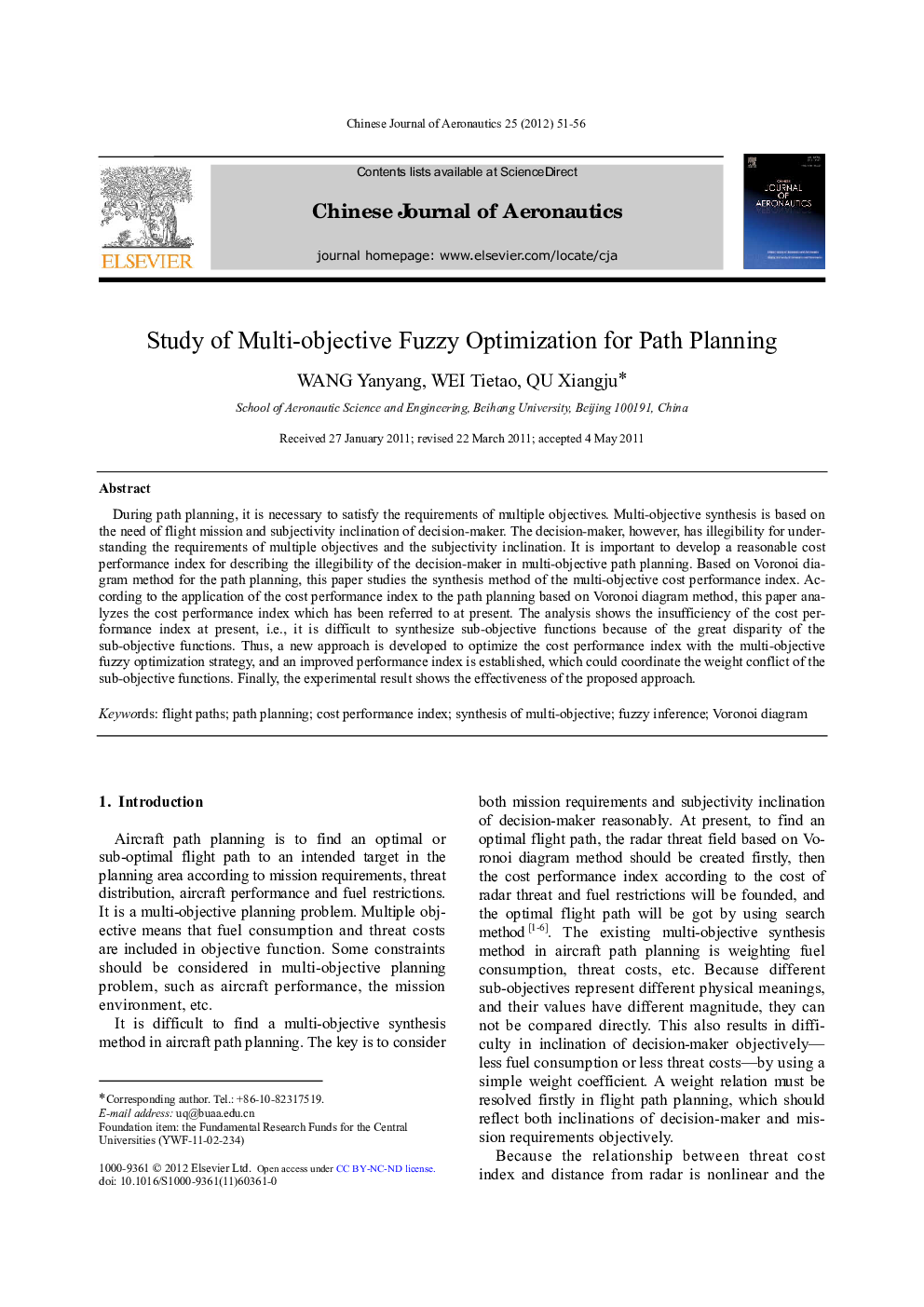 Study of Multi-objective Fuzzy Optimization for Path Planning 