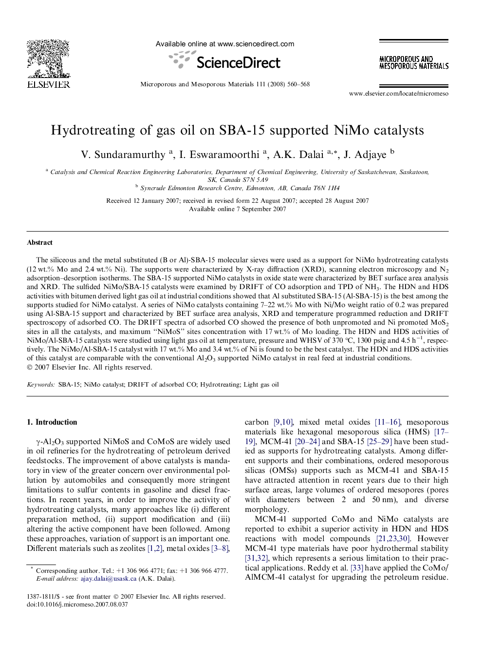 Hydrotreating of gas oil on SBA-15 supported NiMo catalysts