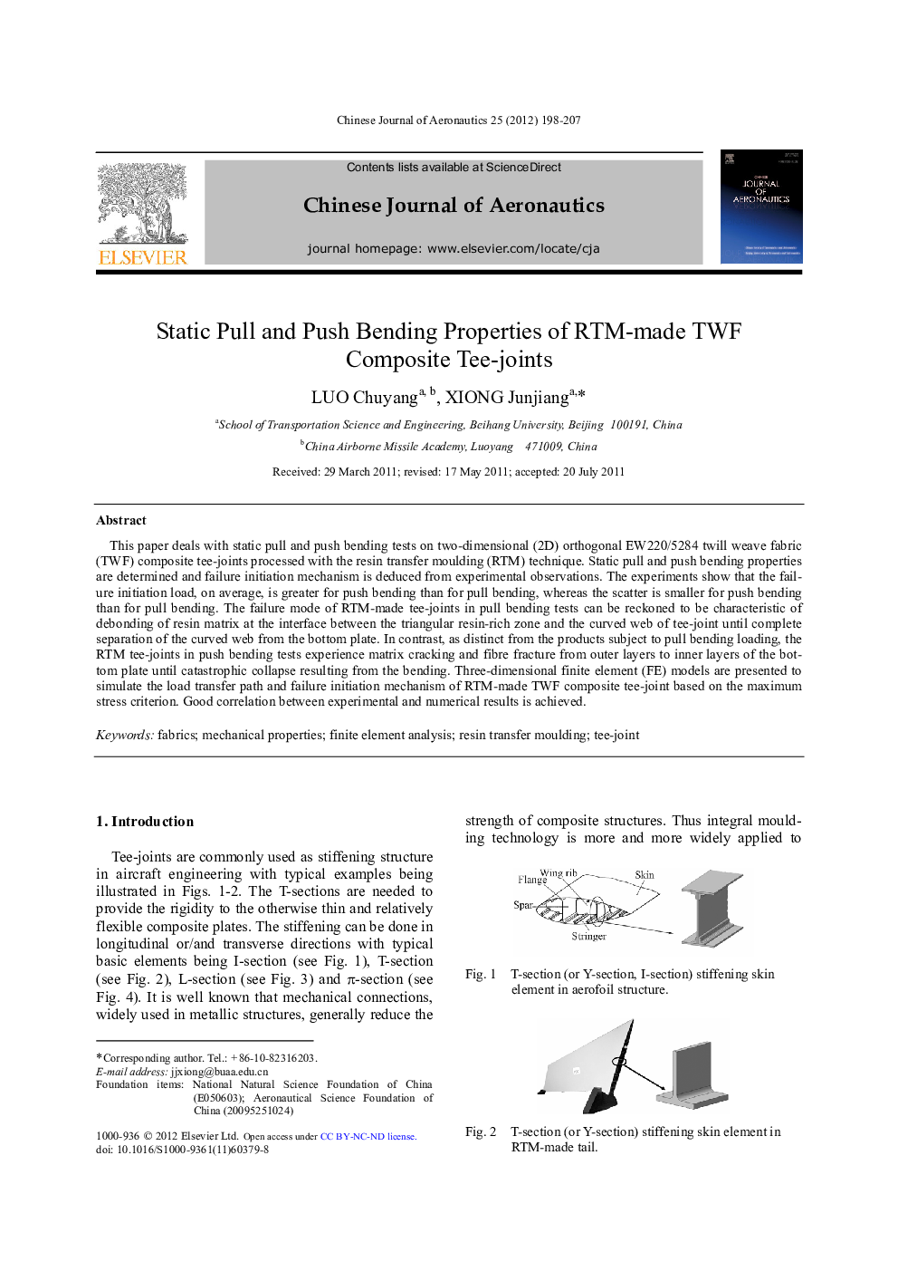 Static Pull and Push Bending Properties of RTM-made TWF Composite Tee-joints 