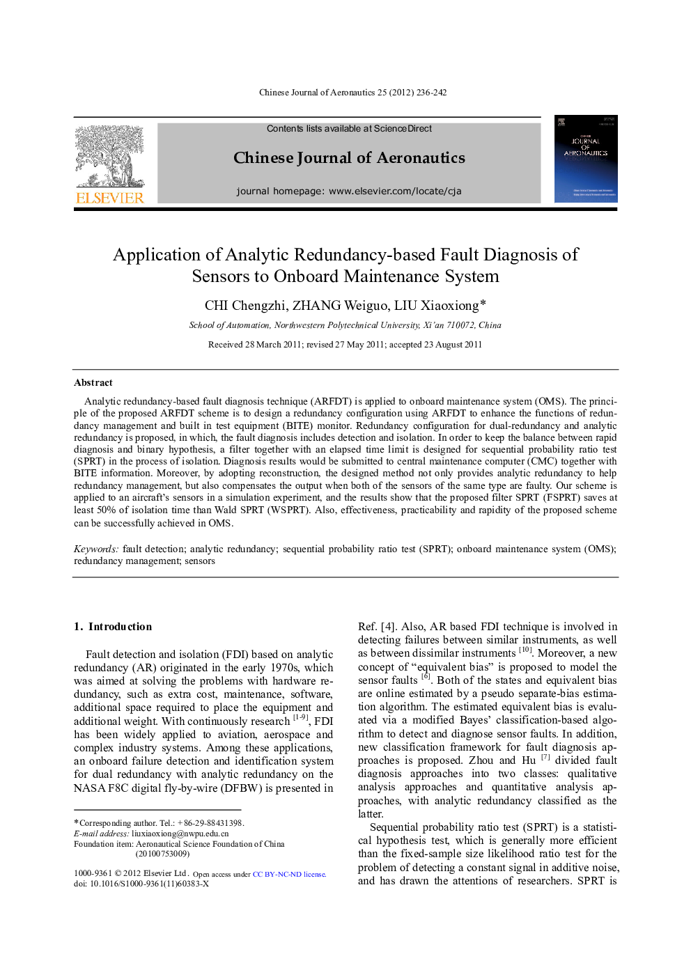 Application of Analytic Redundancy-based Fault Diagnosis of Sensors to Onboard Maintenance System 