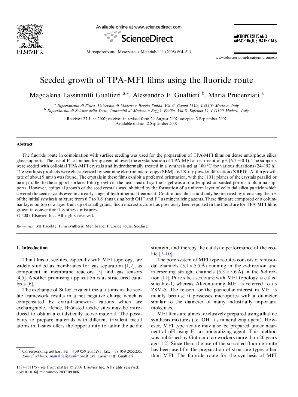 Seeded growth of TPA-MFI films using the fluoride route