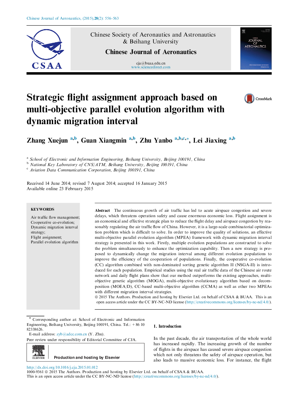 Strategic flight assignment approach based on multi-objective parallel evolution algorithm with dynamic migration interval 