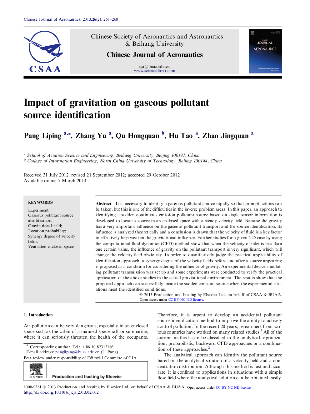 Impact of gravitation on gaseous pollutant source identification 