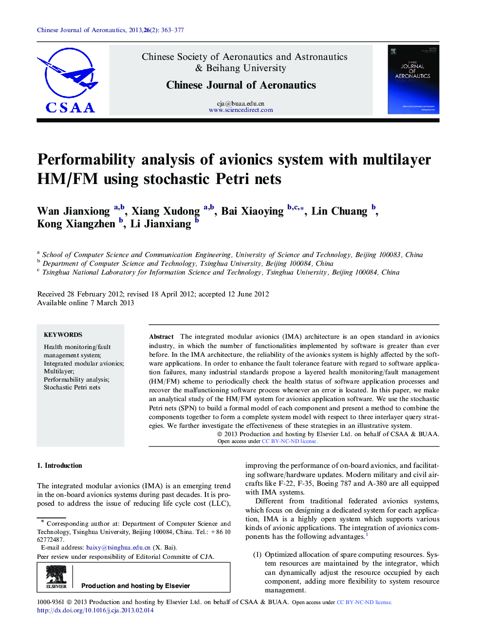 Performability analysis of avionics system with multilayer HM/FM using stochastic Petri nets 