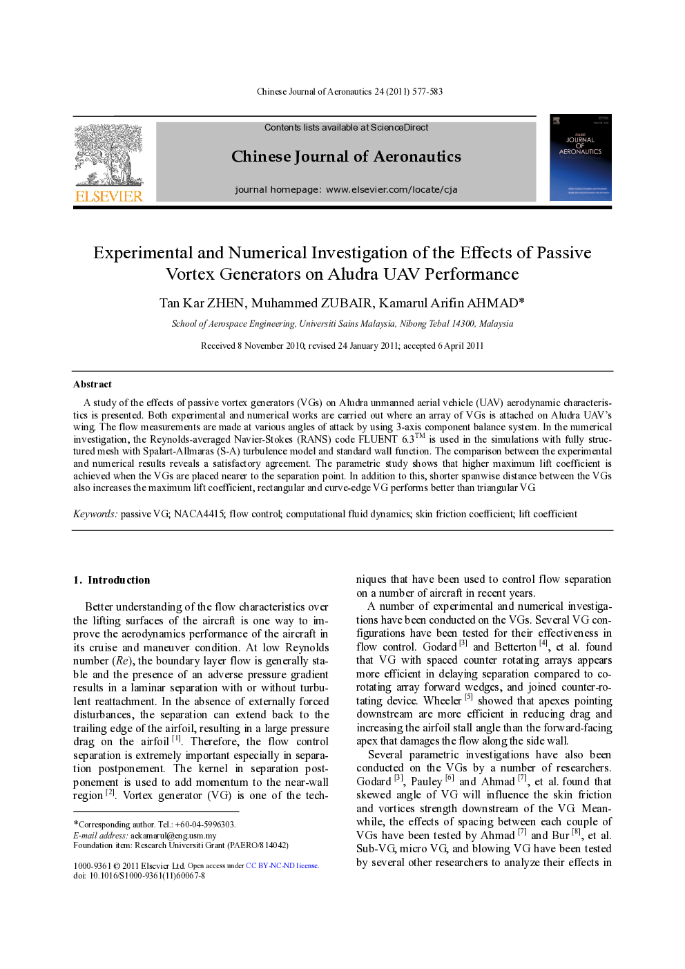 Experimental and Numerical Investigation of the Effects of Passive Vortex Generators on Aludra UAV Performance 