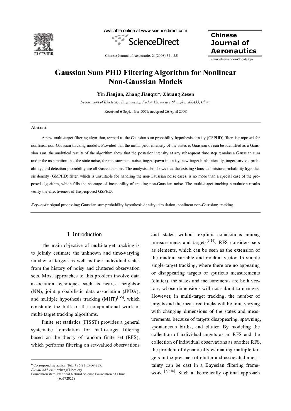 Gaussian Sum PHD Filtering Algorithm for Nonlinear Non-Gaussian Models 