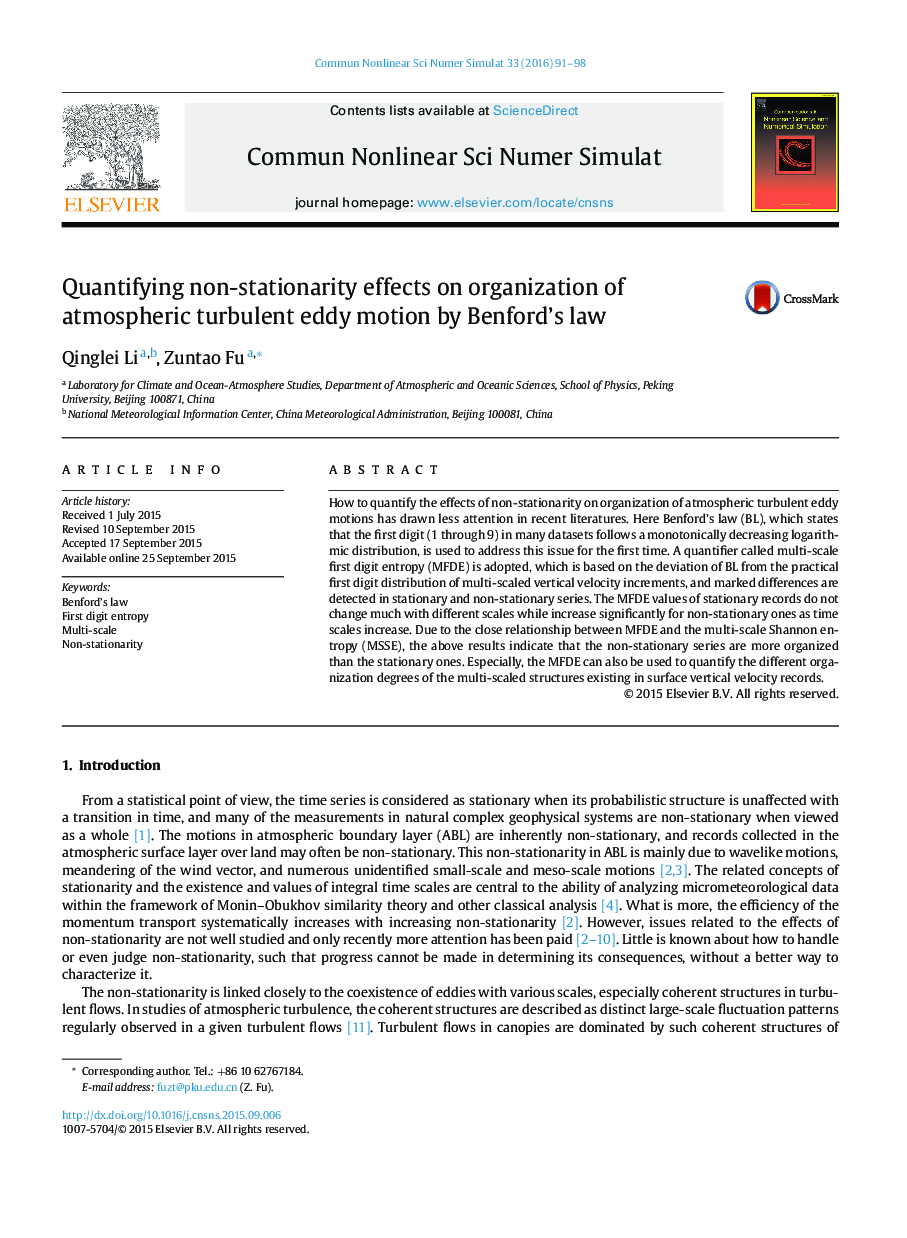 Quantifying non-stationarity effects on organization of atmospheric turbulent eddy motion by Benford's law

