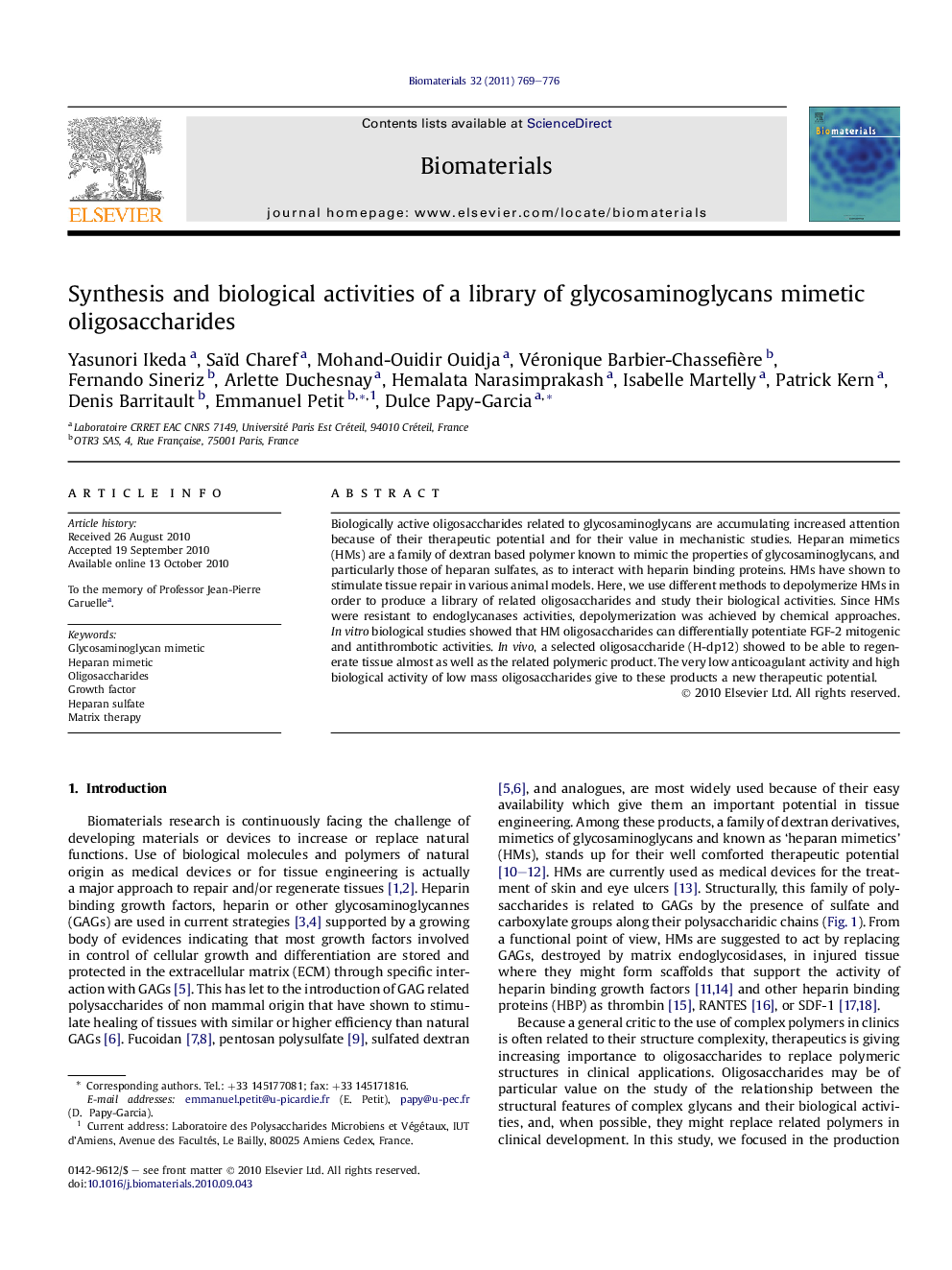 Synthesis and biological activities of a library of glycosaminoglycans mimetic oligosaccharides