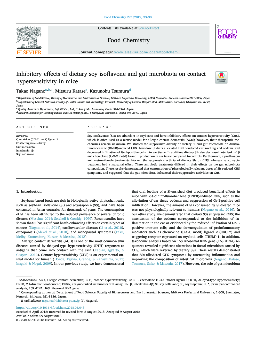 Inhibitory effects of dietary soy isoflavone and gut microbiota on contact hypersensitivity in mice