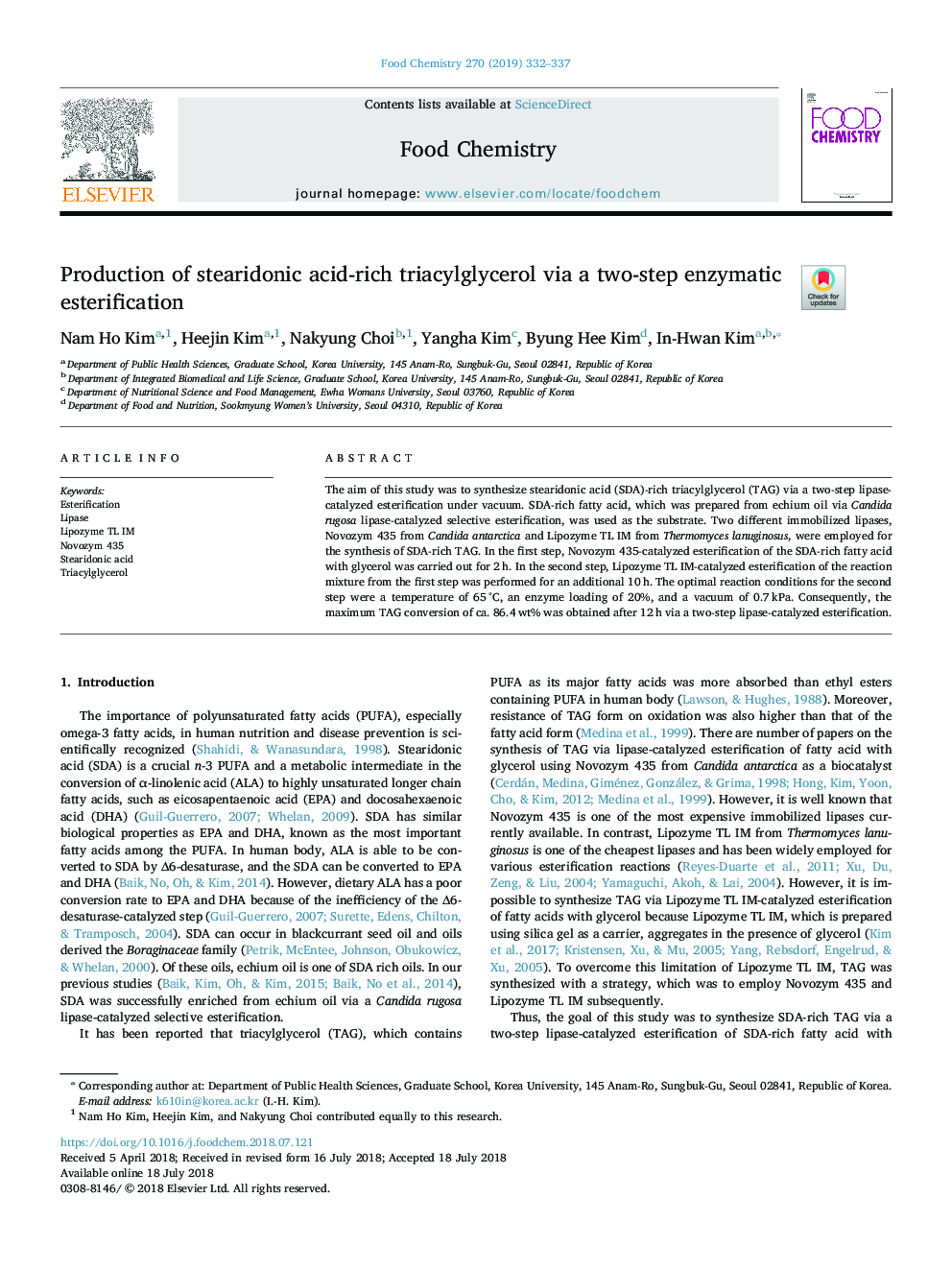 Production of stearidonic acid-rich triacylglycerol via a two-step enzymatic esterification