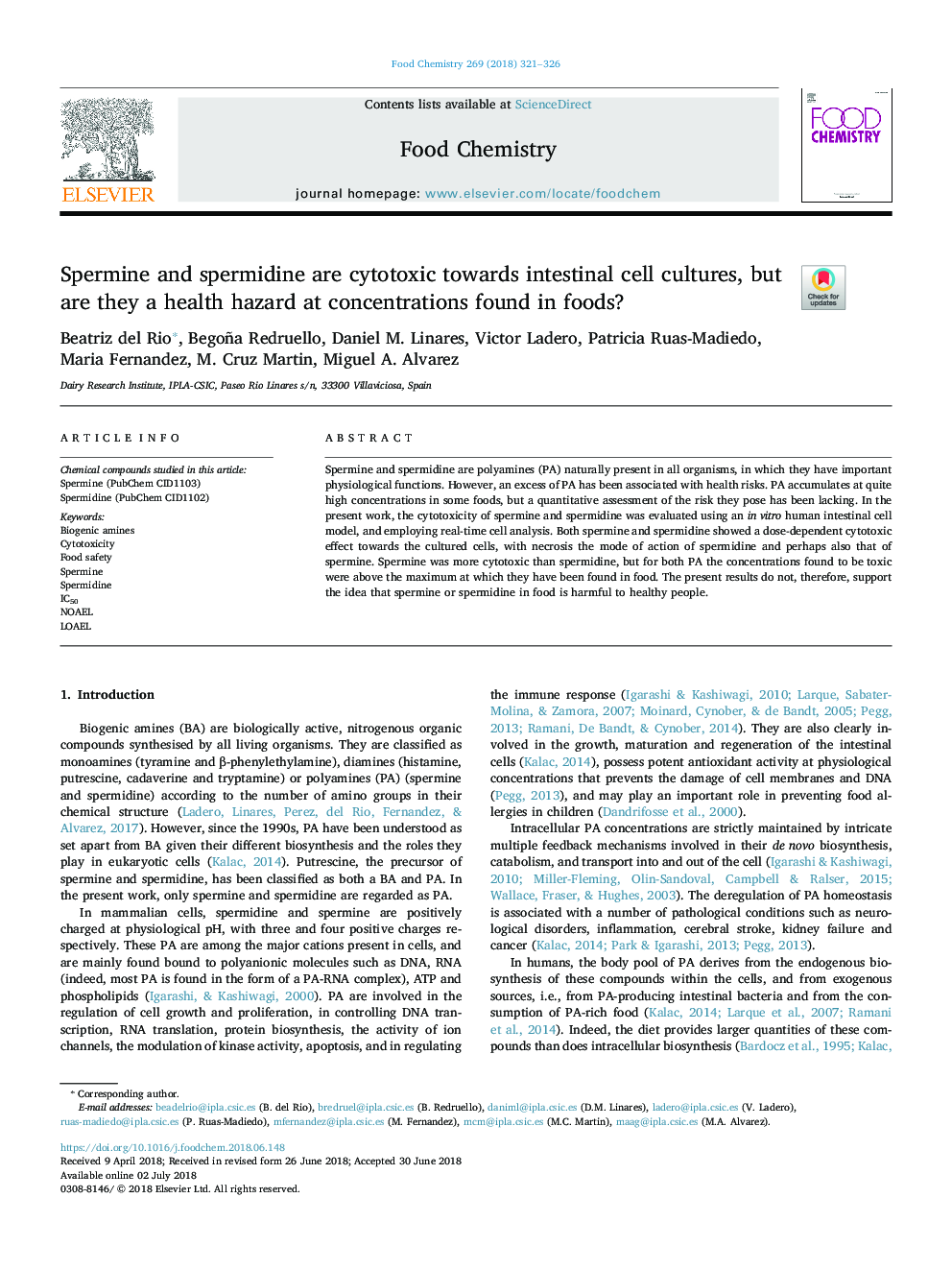 Spermine and spermidine are cytotoxic towards intestinal cell cultures, but are they a health hazard at concentrations found in foods?