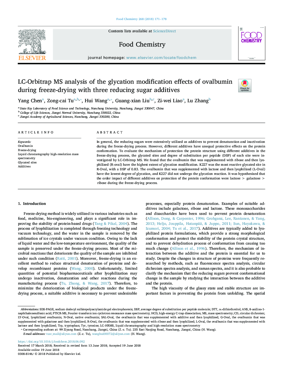 LC-Orbitrap MS analysis of the glycation modification effects of ovalbumin during freeze-drying with three reducing sugar additives