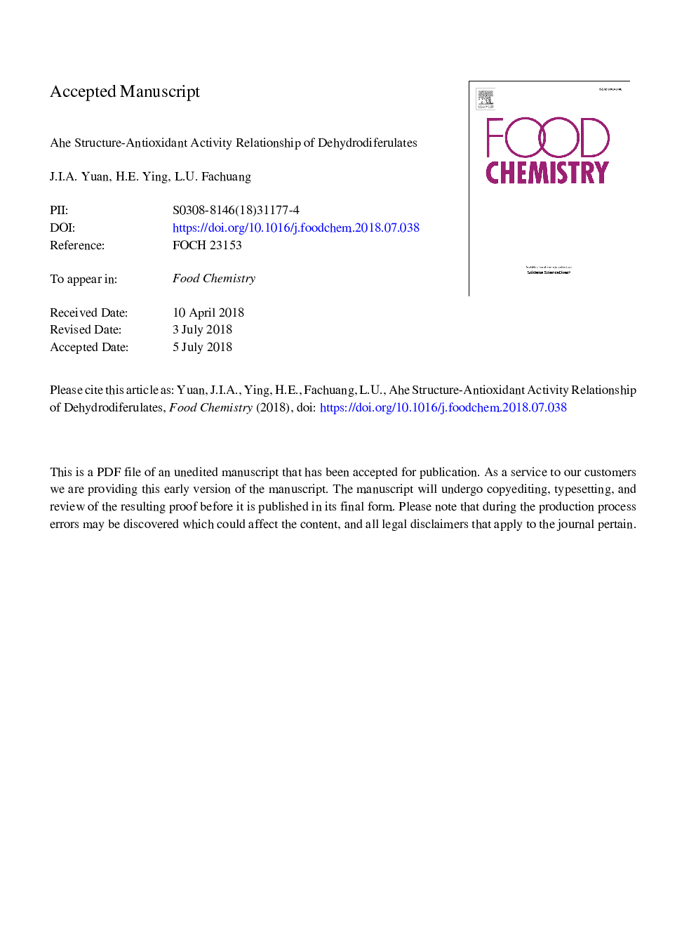 The structure-antioxidant activity relationship of dehydrodiferulates