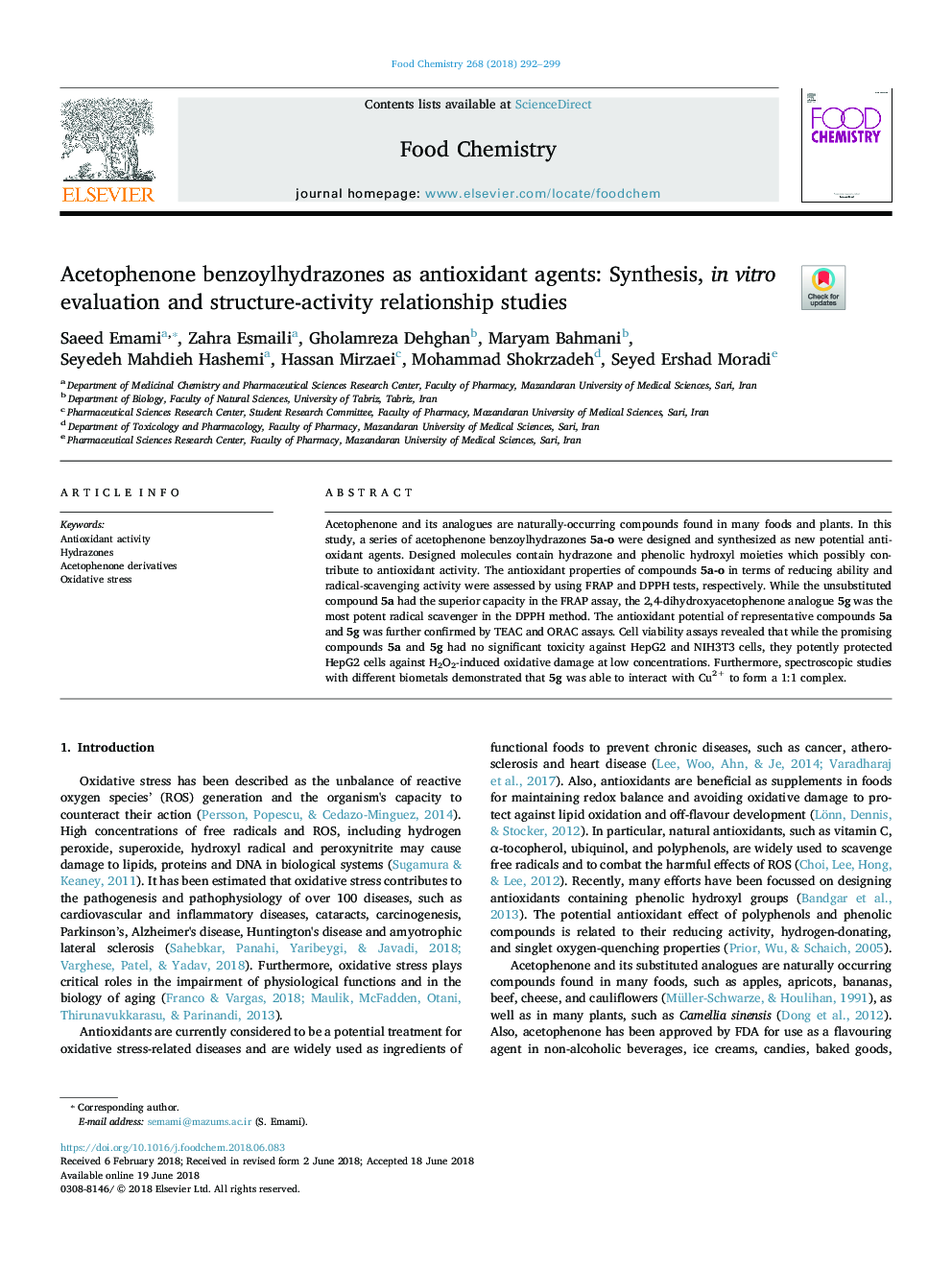 Acetophenone benzoylhydrazones as antioxidant agents: Synthesis, in vitro evaluation and structure-activity relationship studies