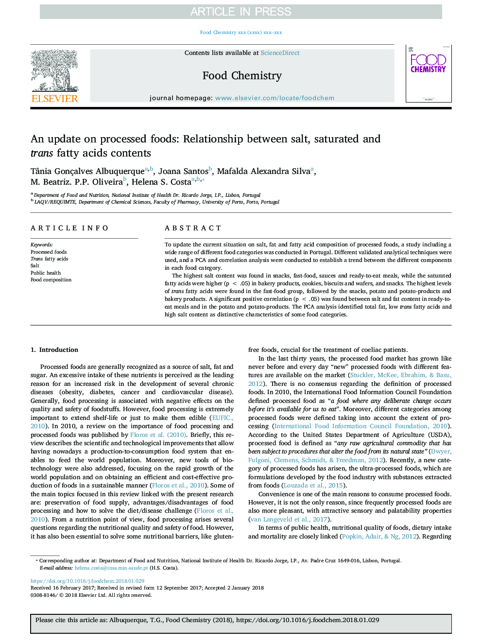 An update on processed foods: Relationship between salt, saturated and trans fatty acids contents