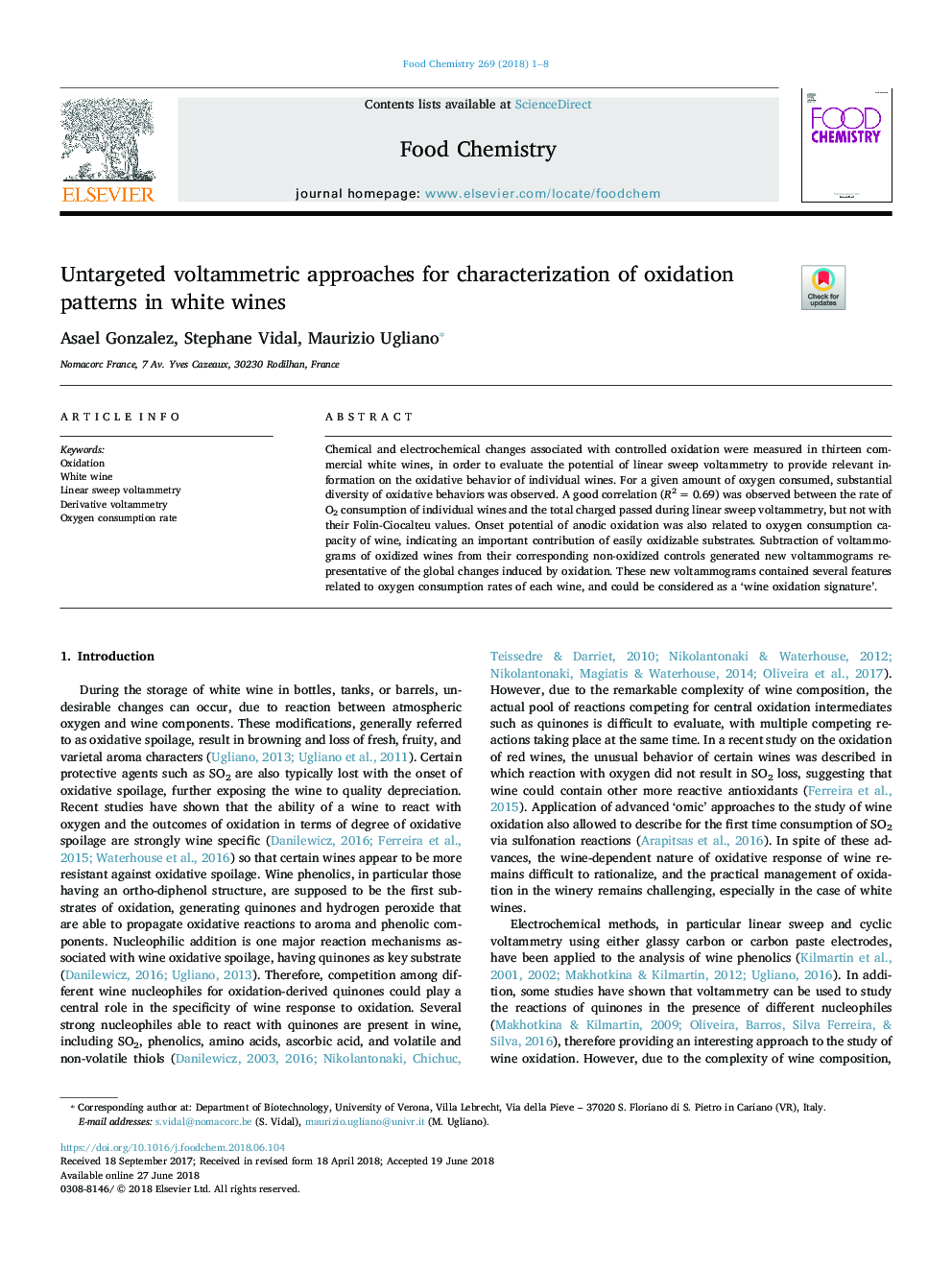 Untargeted voltammetric approaches for characterization of oxidation patterns in white wines