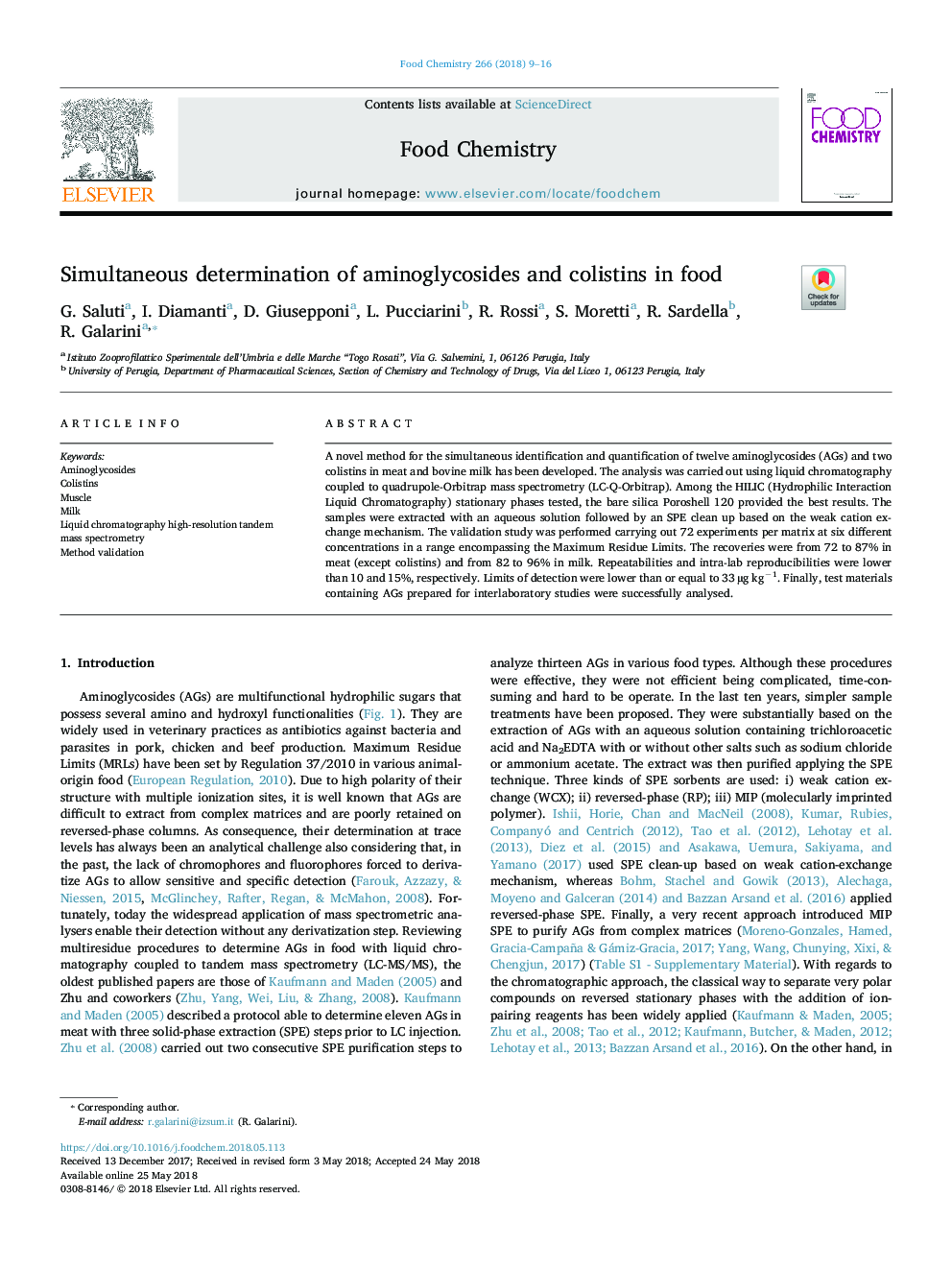 تعیین همزمان آمینوگلیکوزید ها و کلستین ها در مواد غذایی 