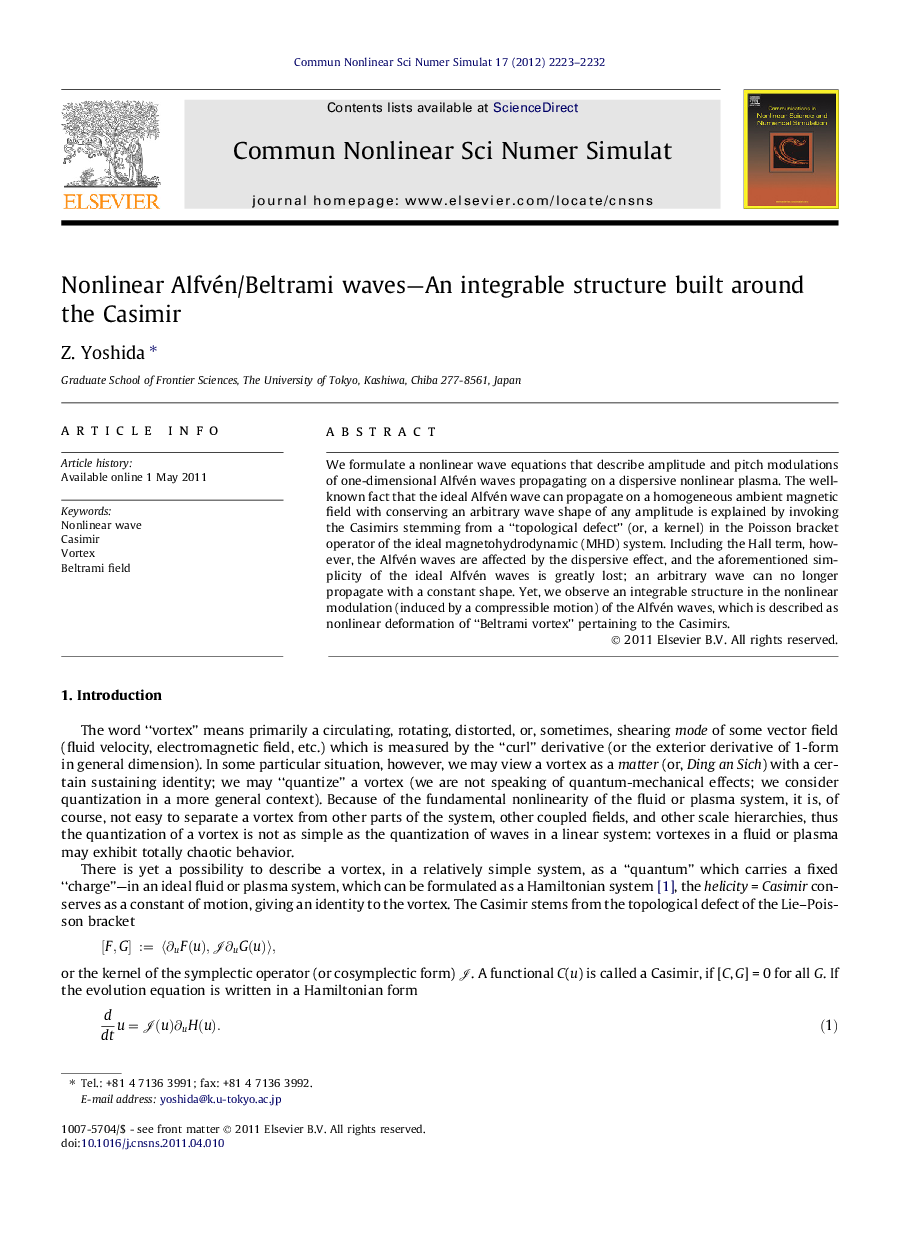 Nonlinear Alfvén/Beltrami waves—An integrable structure built around the Casimir