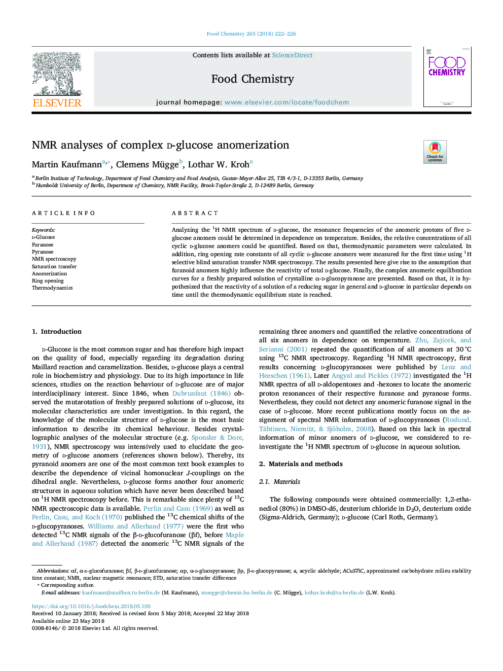 NMR analyses of complex d-glucose anomerization