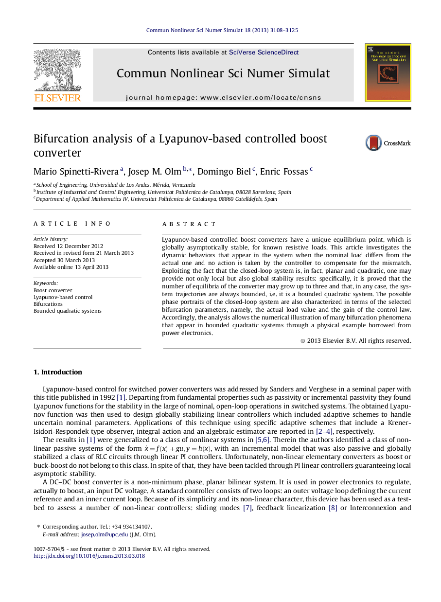 Bifurcation analysis of a Lyapunov-based controlled boost converter