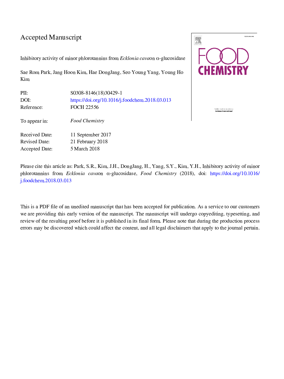 Inhibitory activity of minor phlorotannins from Ecklonia cava on Î±-glucosidase