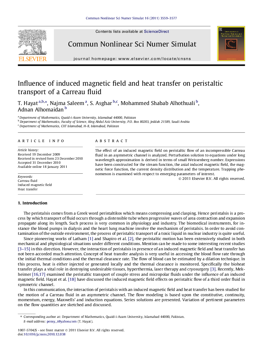 Influence of induced magnetic field and heat transfer on peristaltic transport of a Carreau fluid