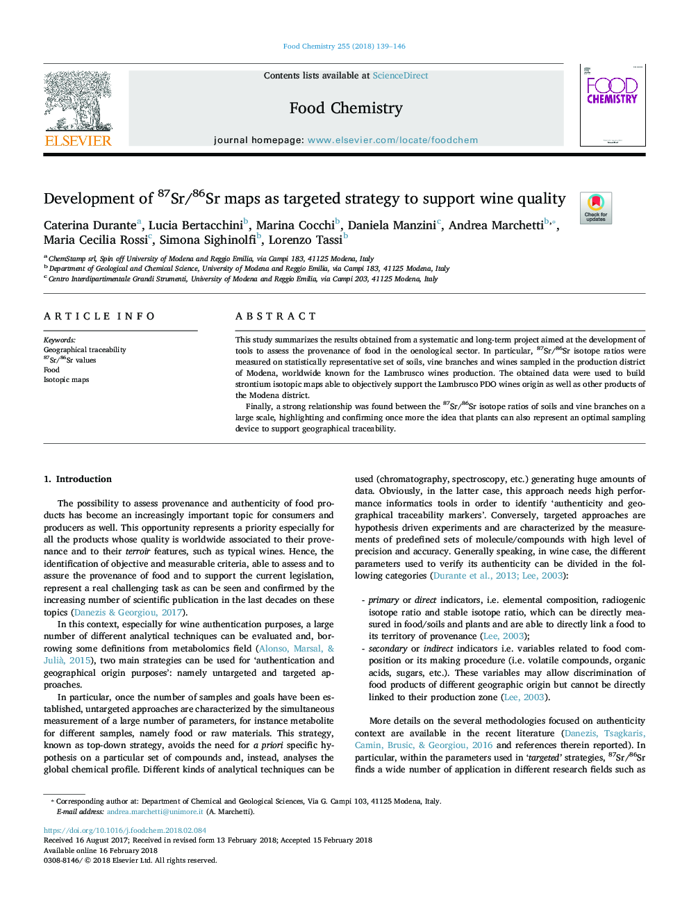 Development of 87Sr/86Sr maps as targeted strategy to support wine quality