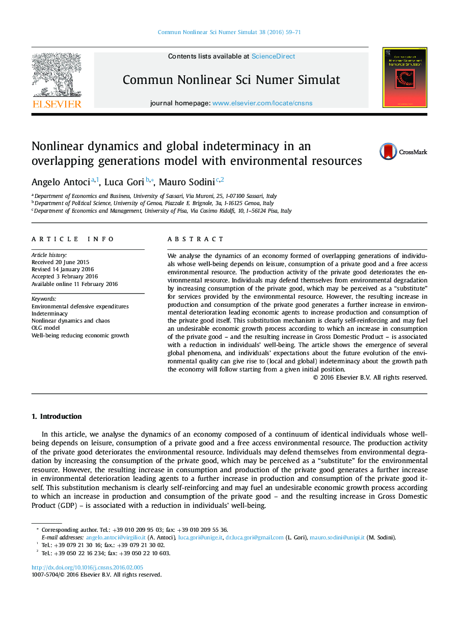 Nonlinear dynamics and global indeterminacy in an overlapping generations model with environmental resources