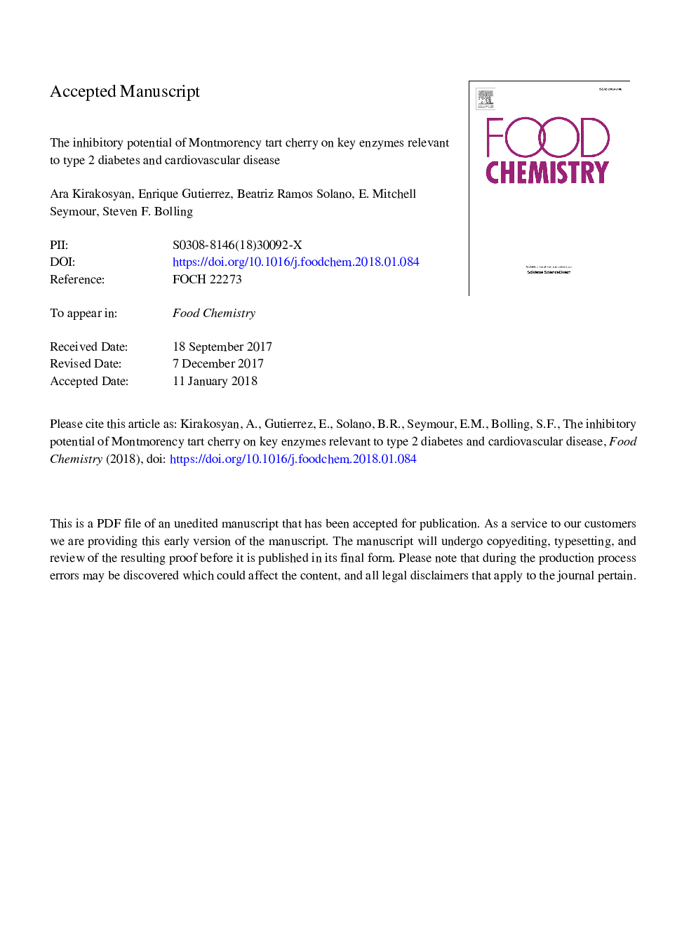 The inhibitory potential of Montmorency tart cherry on key enzymes relevant to type 2 diabetes and cardiovascular disease