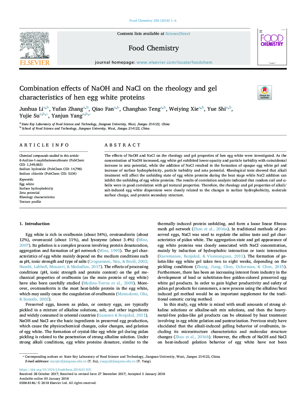 Combination effects of NaOH and NaCl on the rheology and gel characteristics of hen egg white proteins