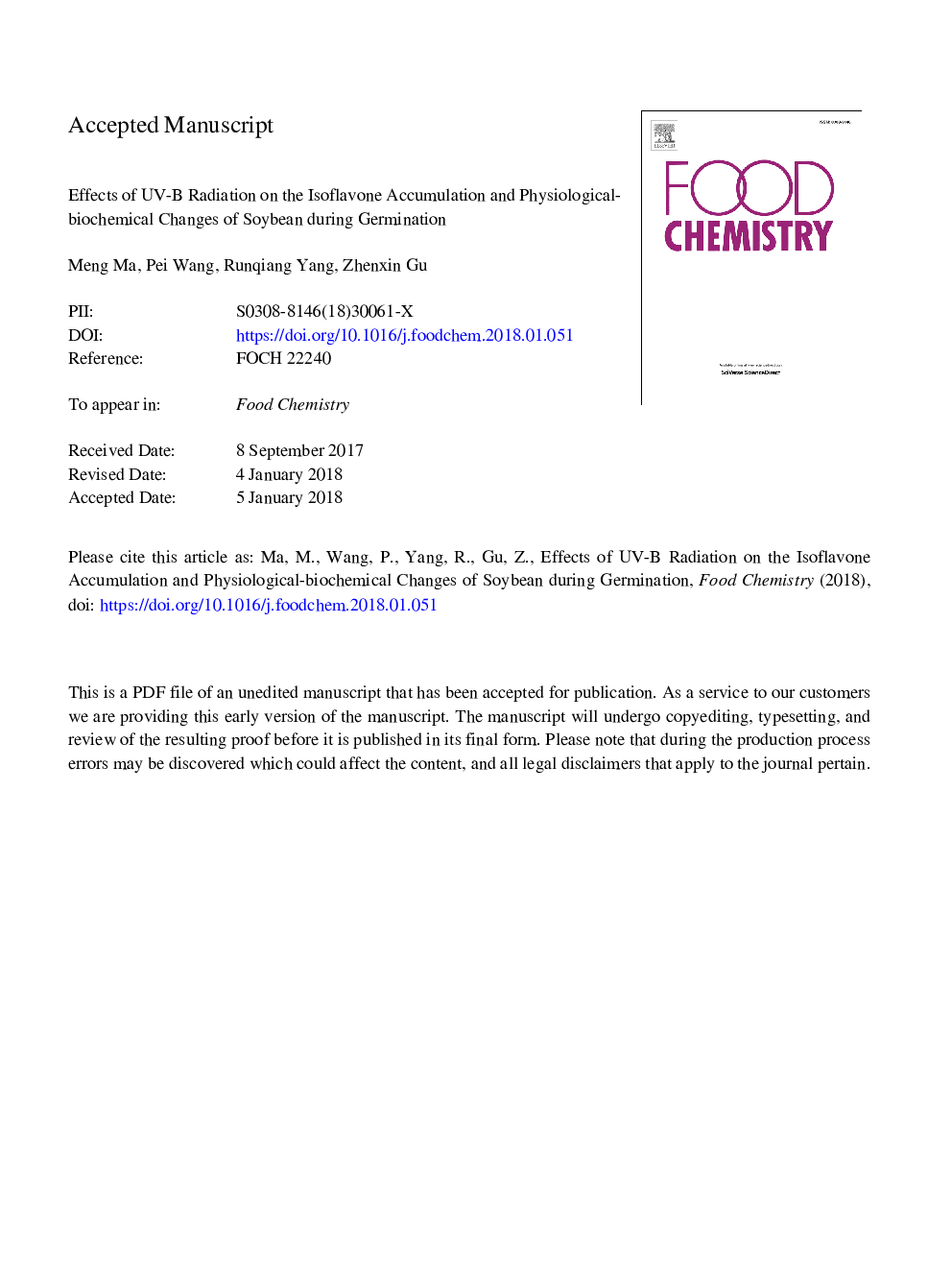 Effects of UV-B radiation on the isoflavone accumulation and physiological-biochemical changes of soybean during germination